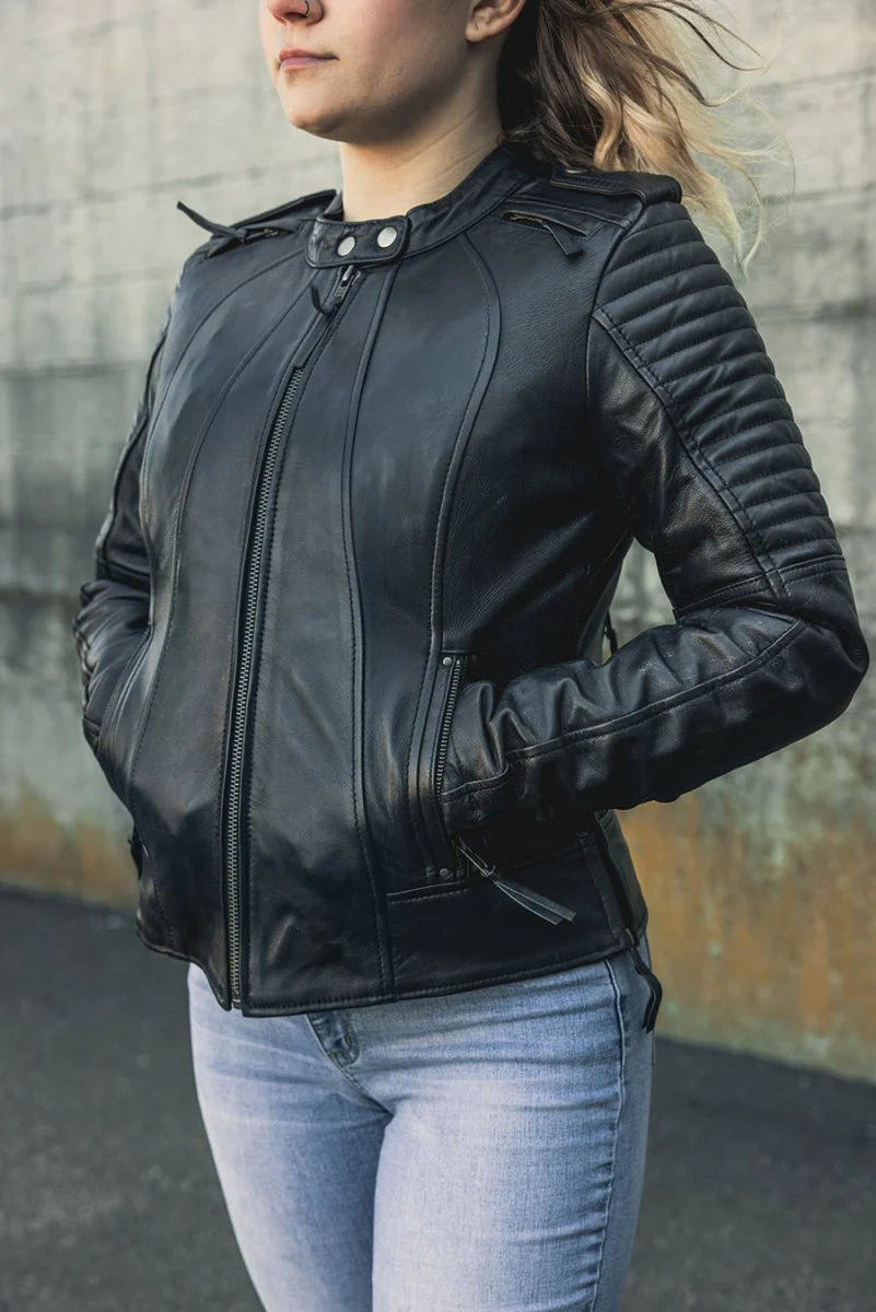Biker - Women's Motorcycle Leather Jacket - Image 4