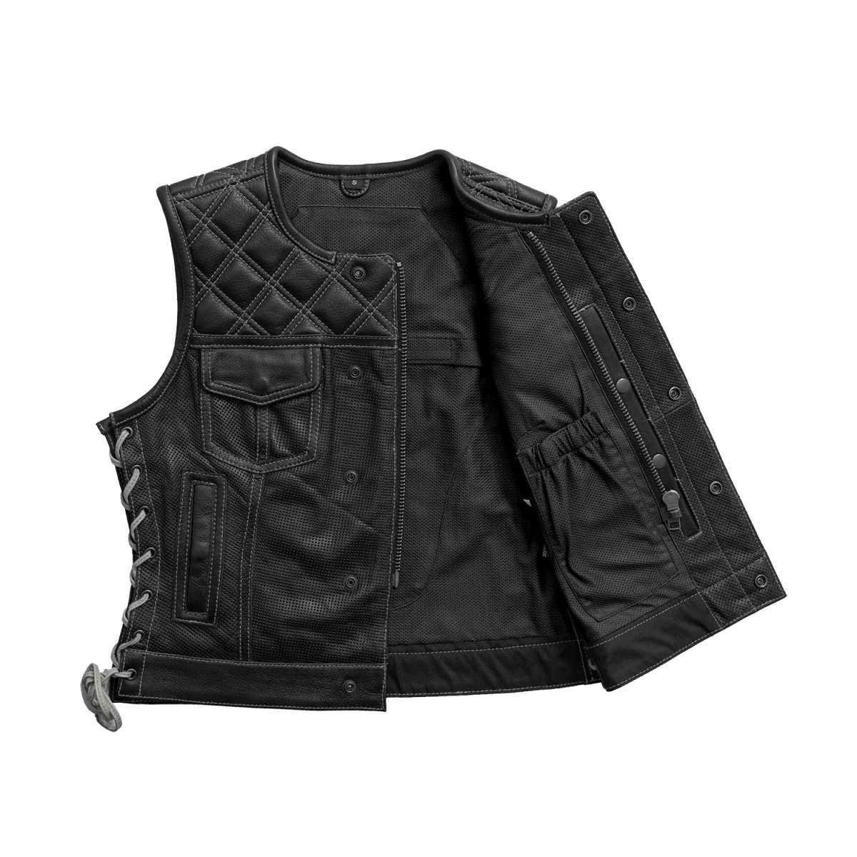 Bonnie Perforated Women's Motorcycle Leather Vest - Image 14