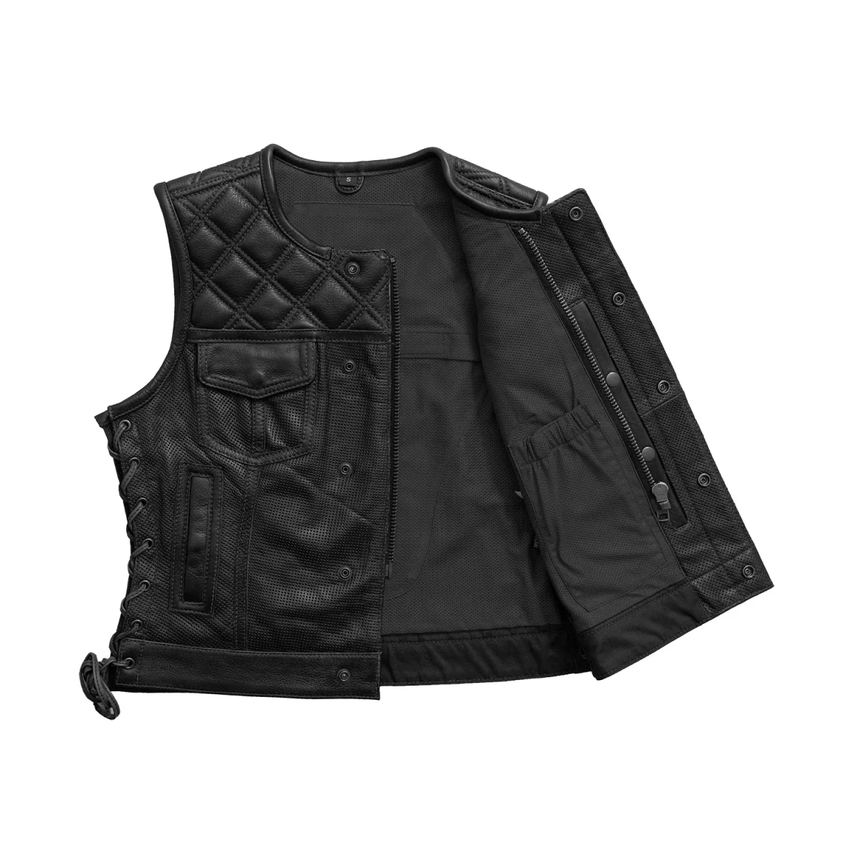 Bonnie Perforated Women's Motorcycle Leather Vest - Image 3