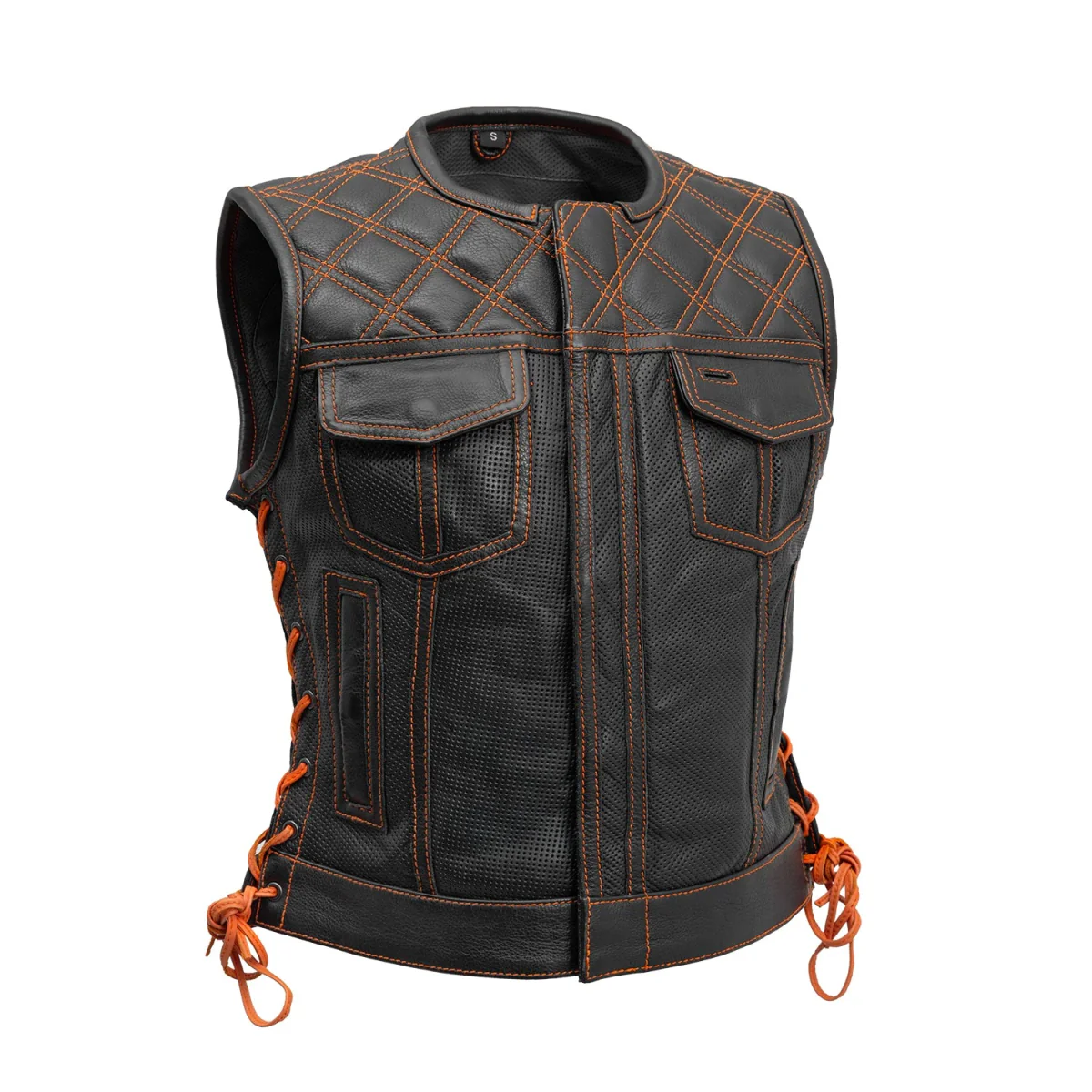 Bonnie Perforated Women's Motorcycle Leather Vest - Image 5