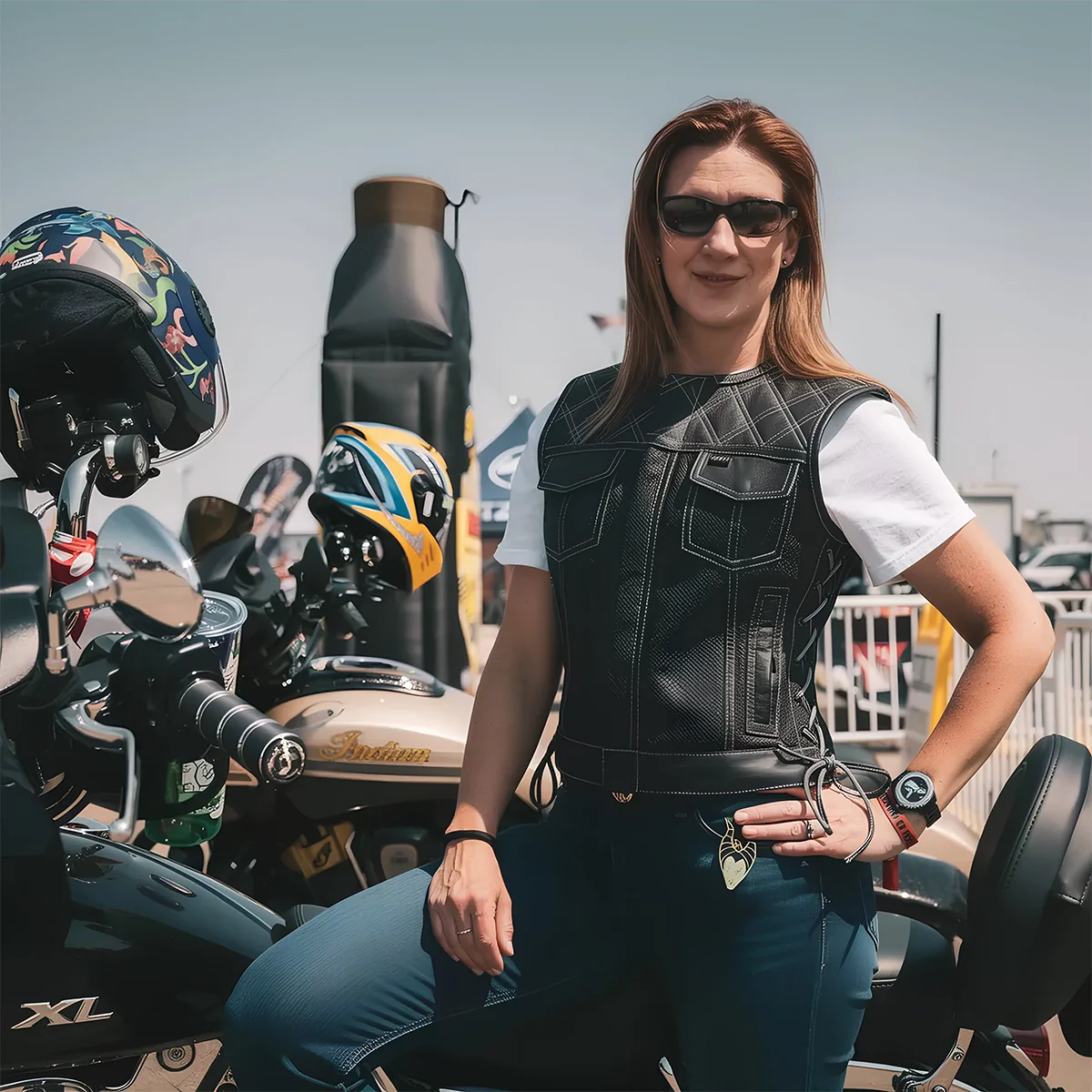 Bonnie Perforated Women's Motorcycle Leather Vest - Image 11