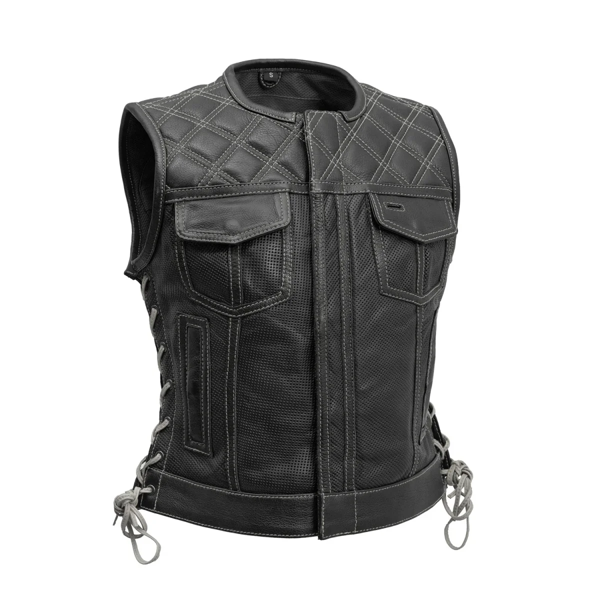 Bonnie Perforated Women's Motorcycle Leather Vest - Image 10