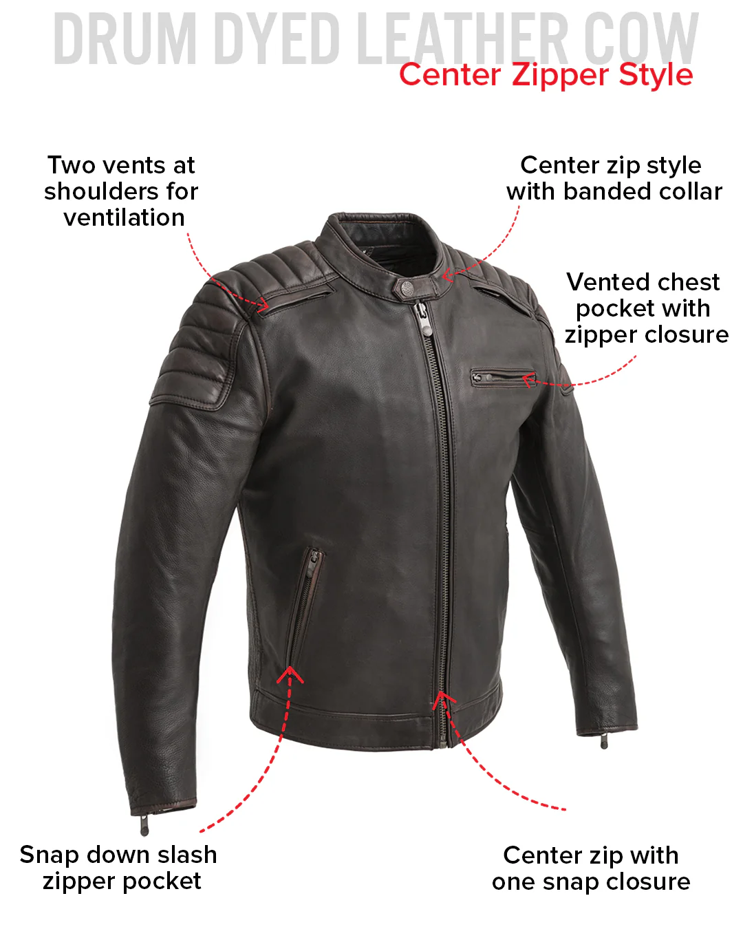 Crusader Men's Motorcycle Leather Jacket - Image 18