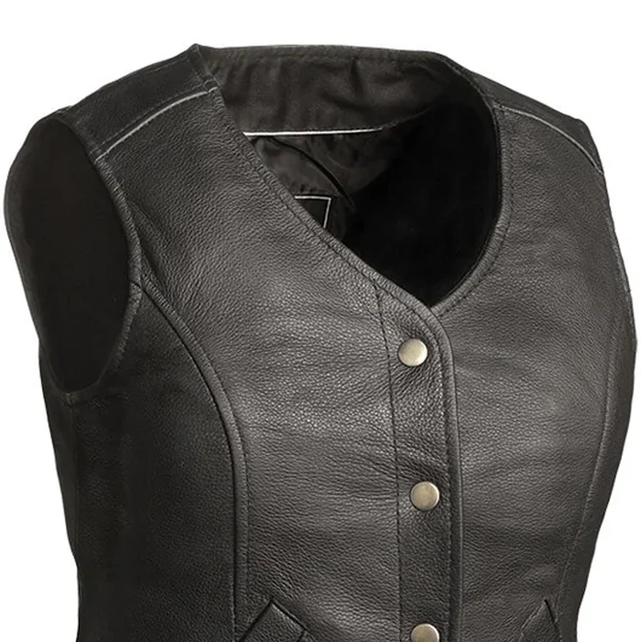 Derringer Women's Motorcycle Leather Vest - Image 3