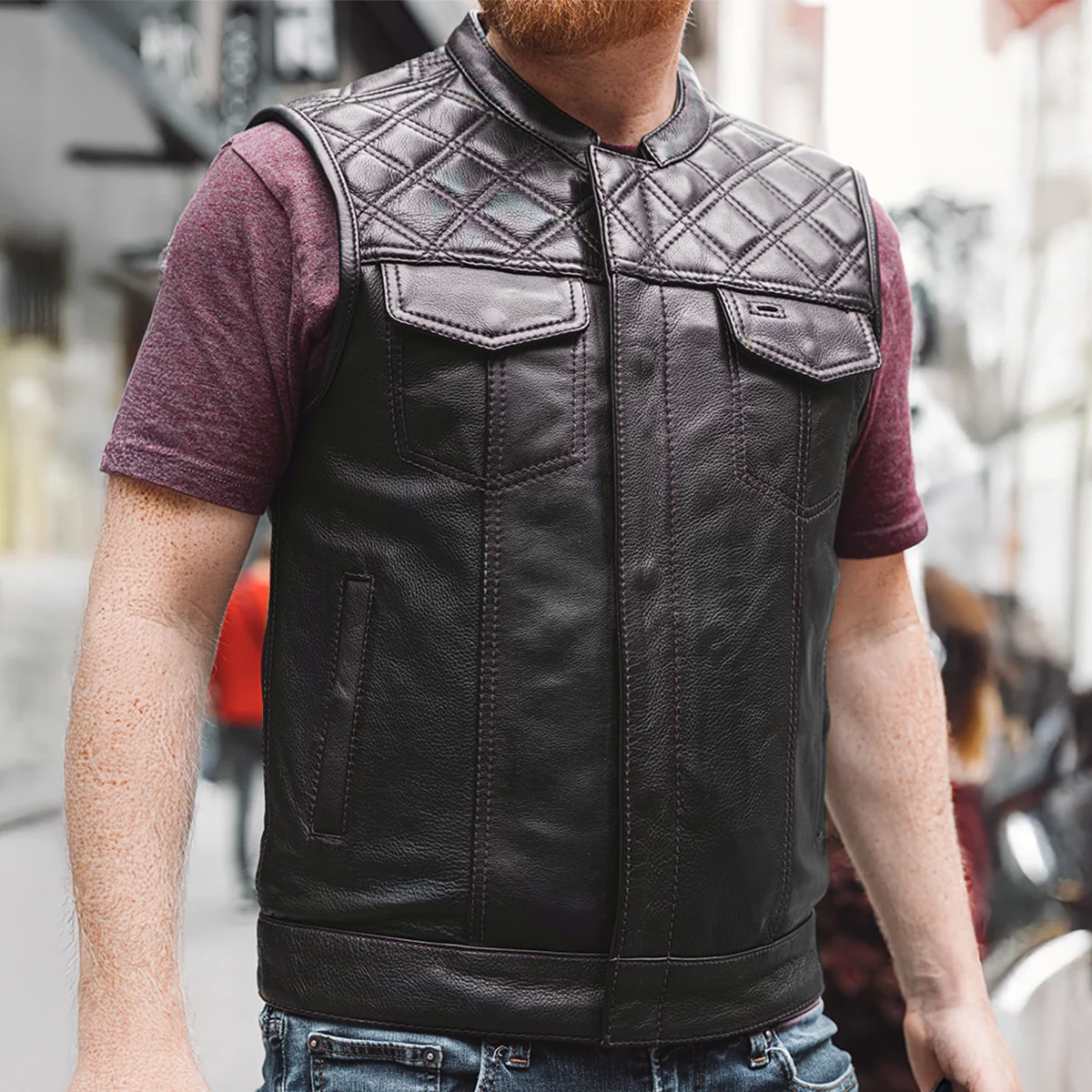 Downside Men's Motorcycle Leather Vest - Image 41