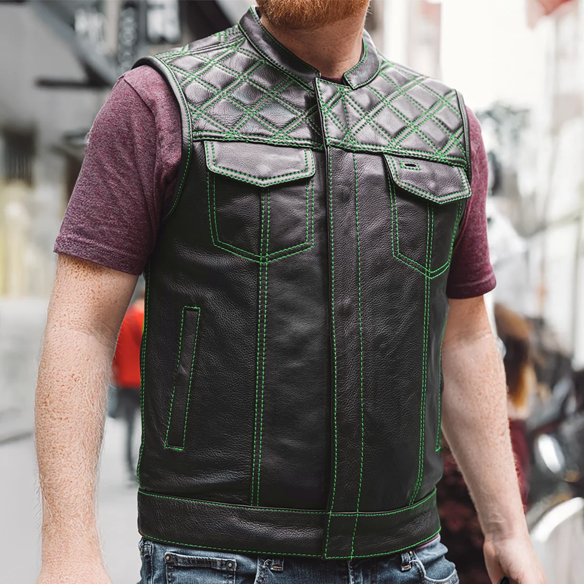 Downside Men's Motorcycle Leather Vest - Image 42
