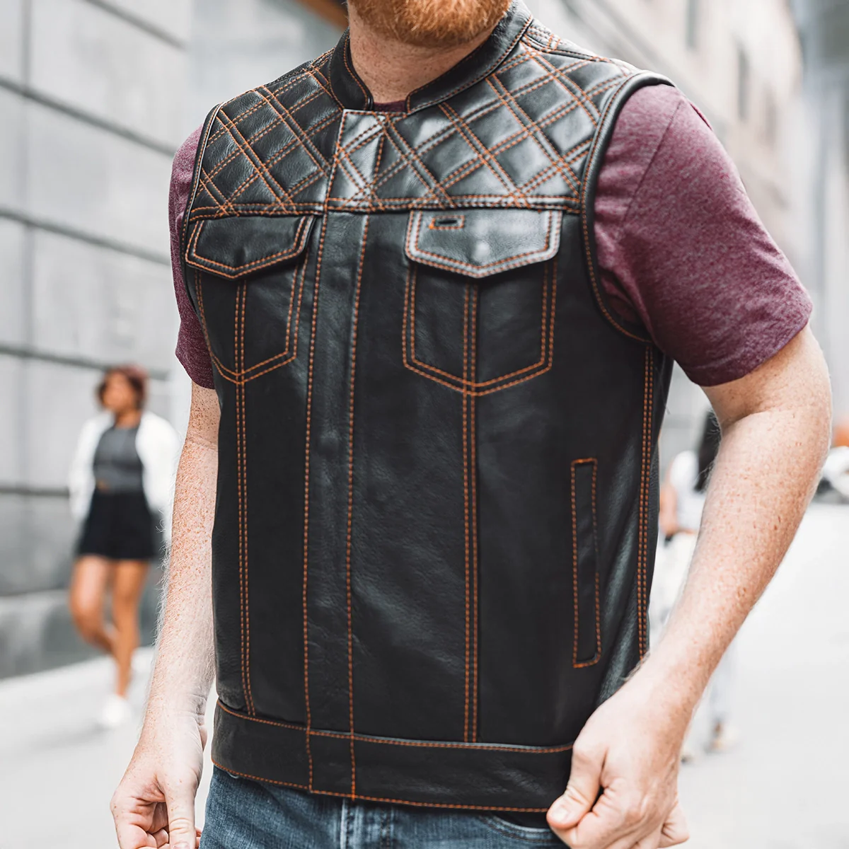 Downside Men's Motorcycle Leather Vest - Image 43
