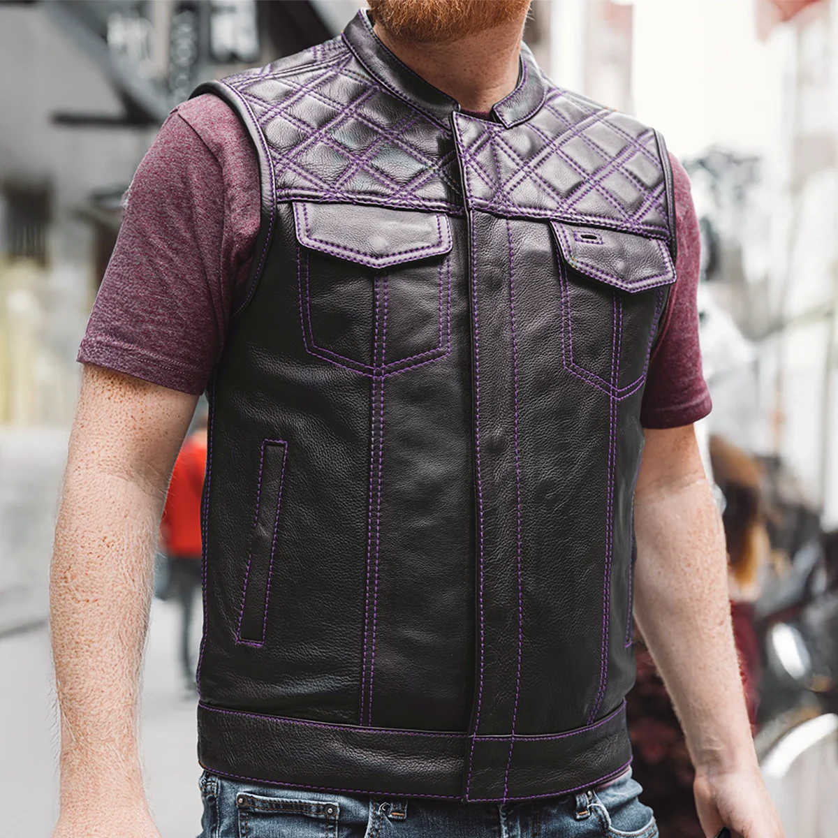 Downside Men's Motorcycle Leather Vest - Image 45