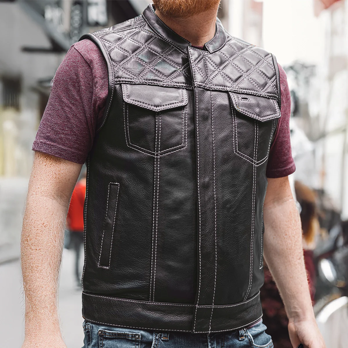 Downside Men's Motorcycle Leather Vest - Image 46