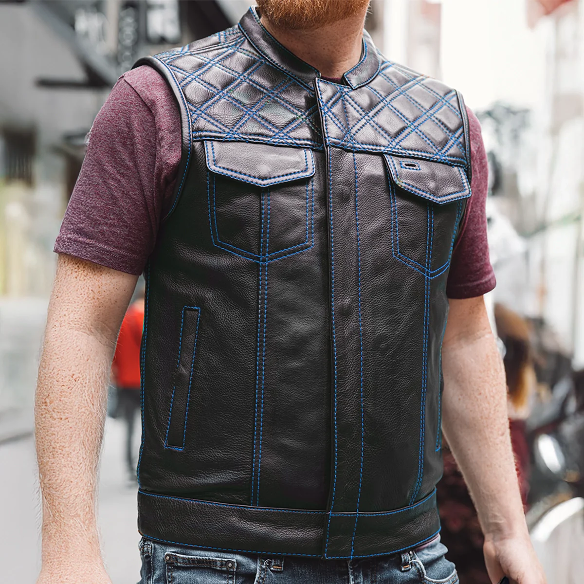 Downside Men's Motorcycle Leather Vest - Image 47
