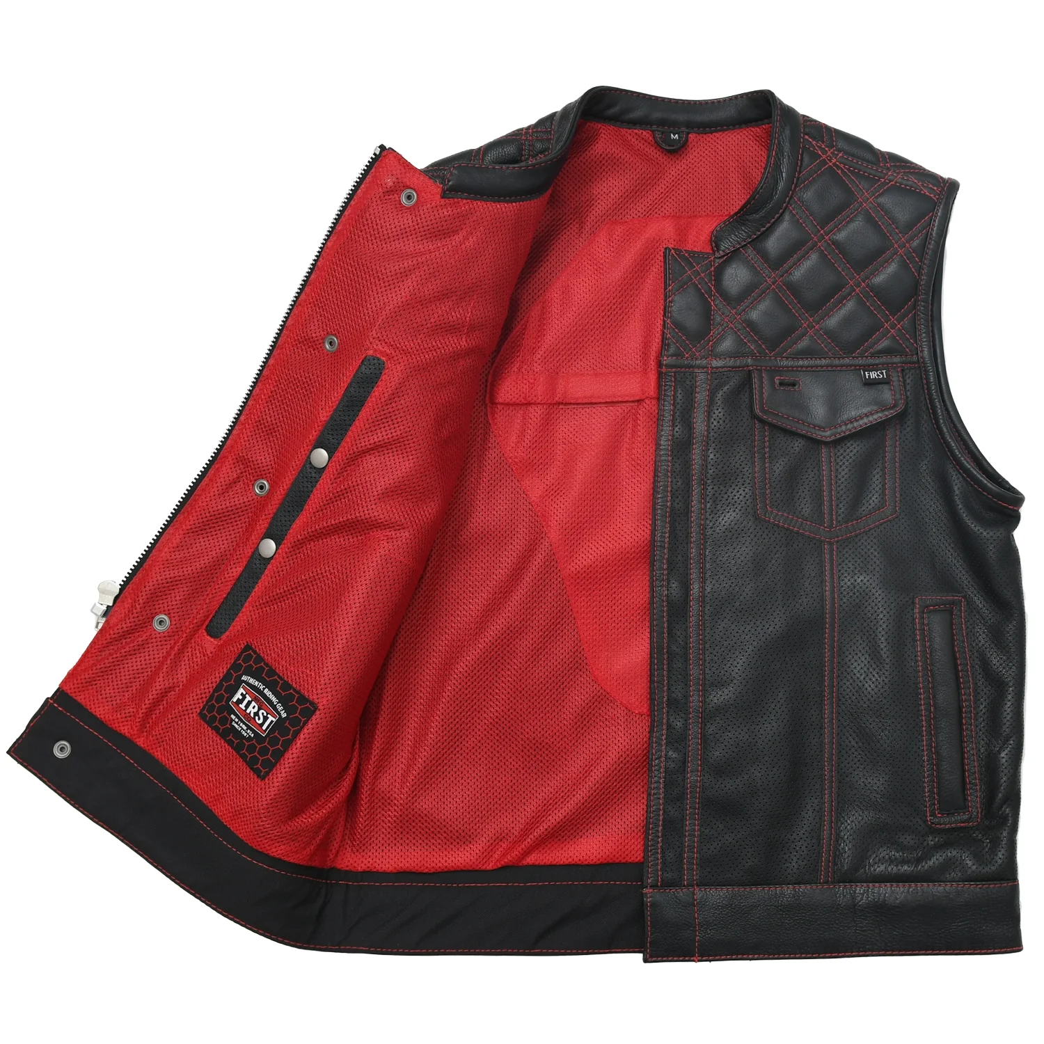 Downside Perforated Men's Motorcycle Leather Vest - Image 11