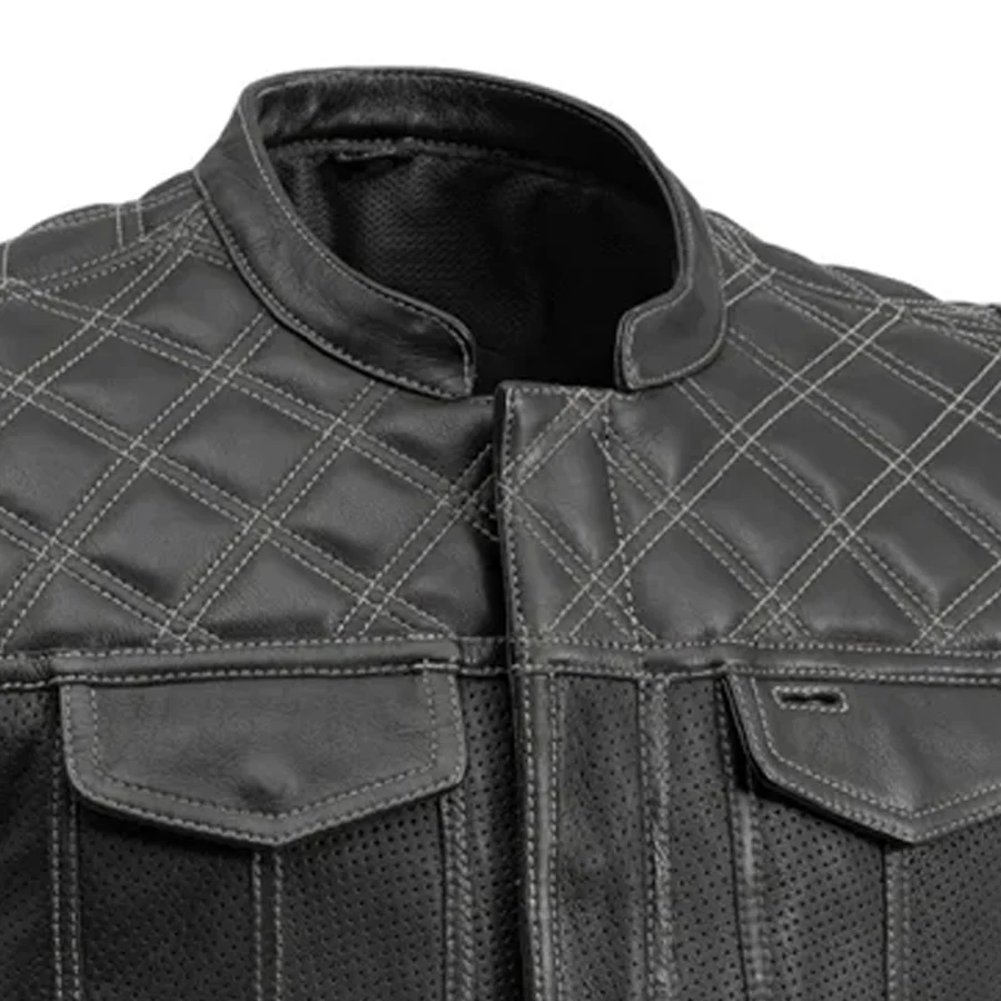 Downside Perforated Men's Motorcycle Leather Vest - Image 12