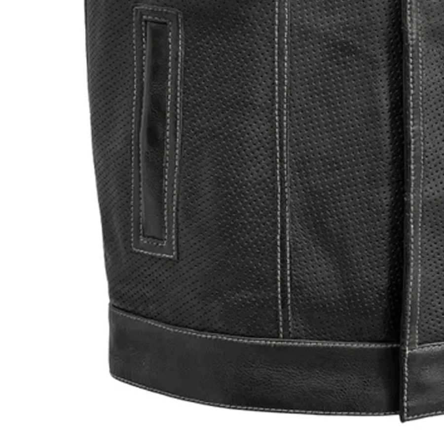 Downside Perforated Men's Motorcycle Leather Vest - Image 13