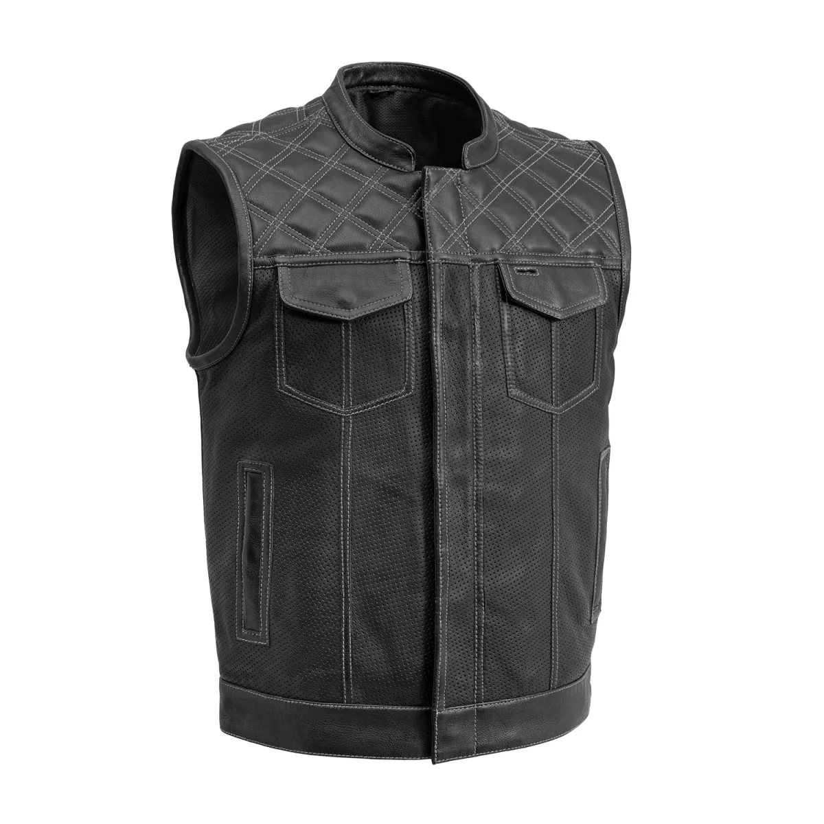 Downside Perforated Men's Motorcycle Leather Vest - Image 5