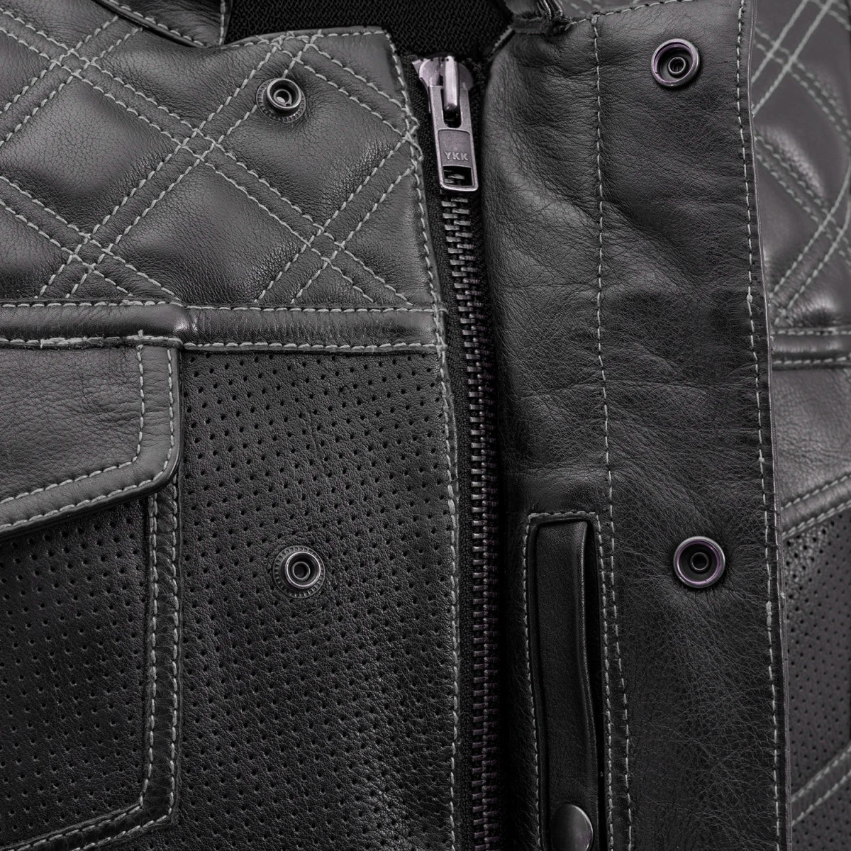 Downside Perforated Men's Motorcycle Leather Vest - Image 7