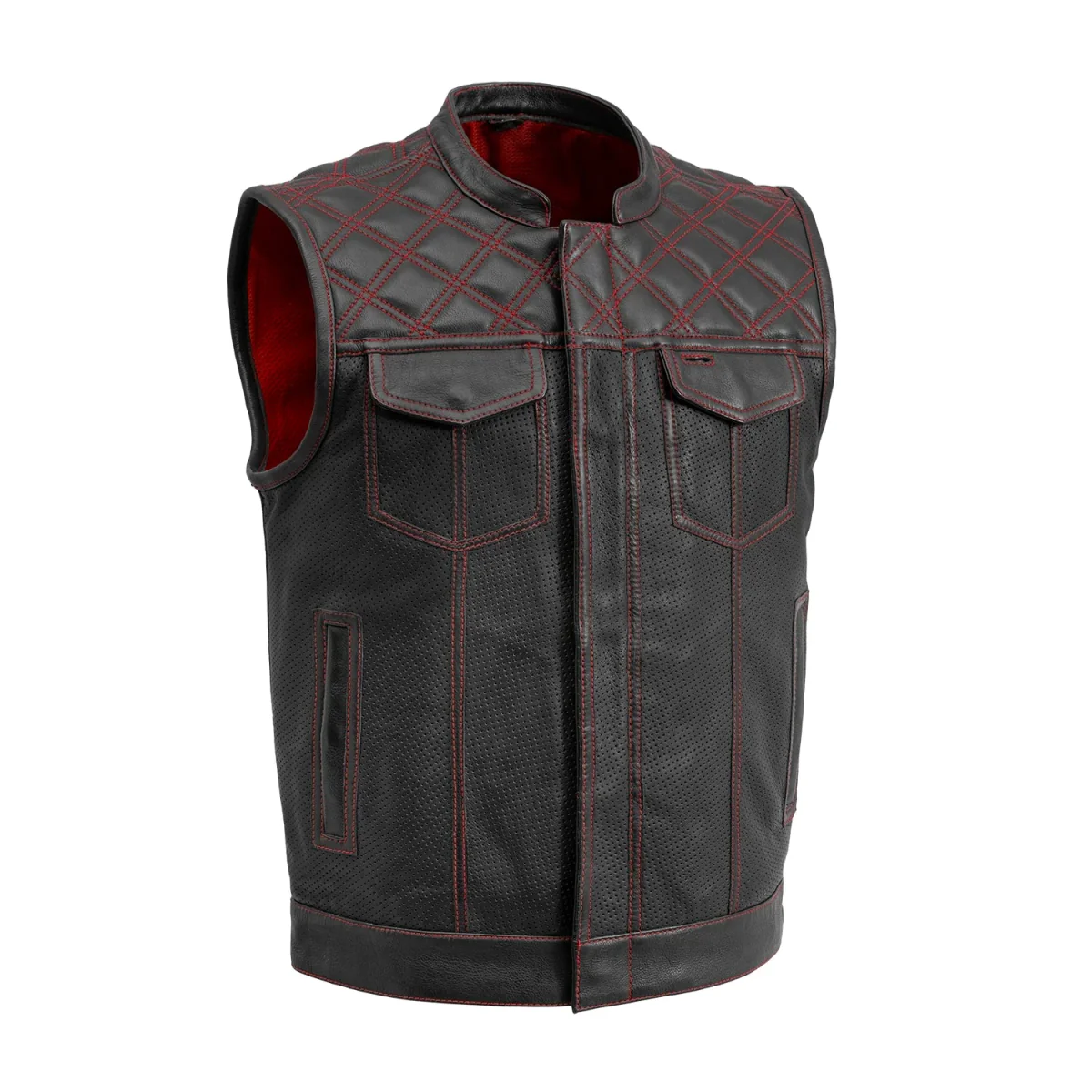 Downside Perforated Men's Motorcycle Leather Vest - Image 8