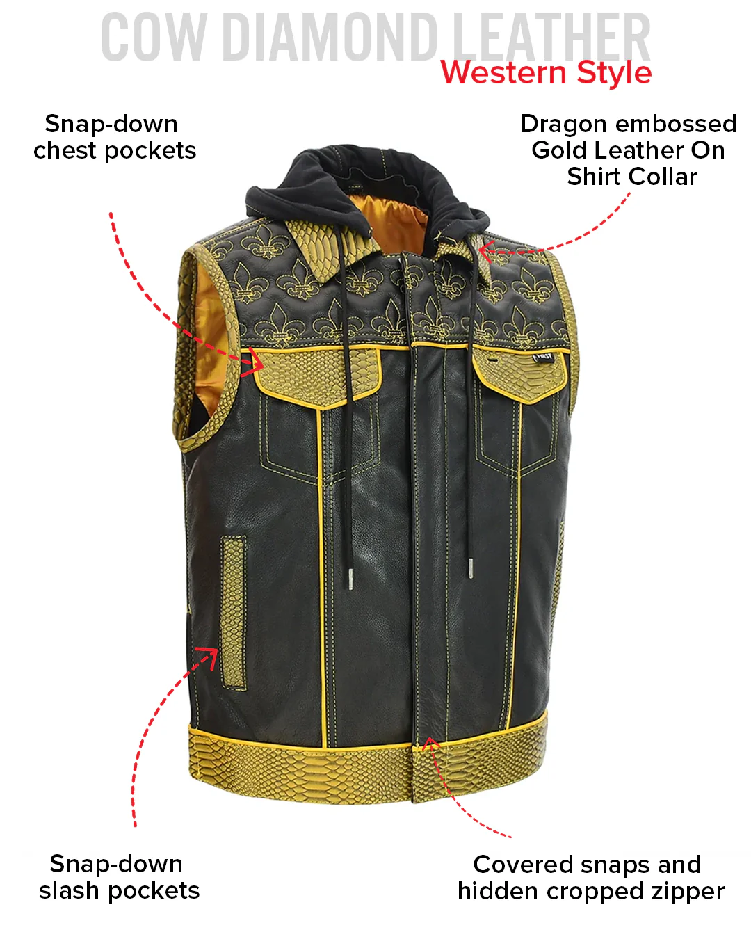 Dynasty Men's Club Style Leather Biker Vest - Image 11