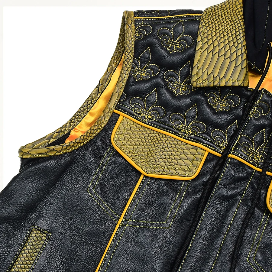 Dynasty Men's Club Style Leather Biker Vest - Image 8