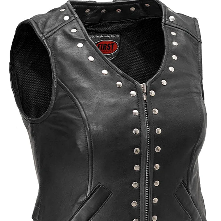 Empress Women's Motorcycle Leather Vest - Image 4
