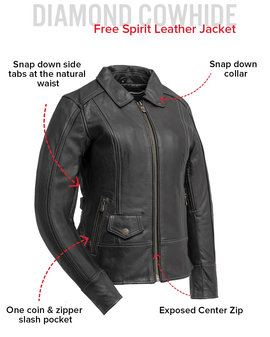 Free Spirit - Women's Motorcycle Leather Jacket - Image 7
