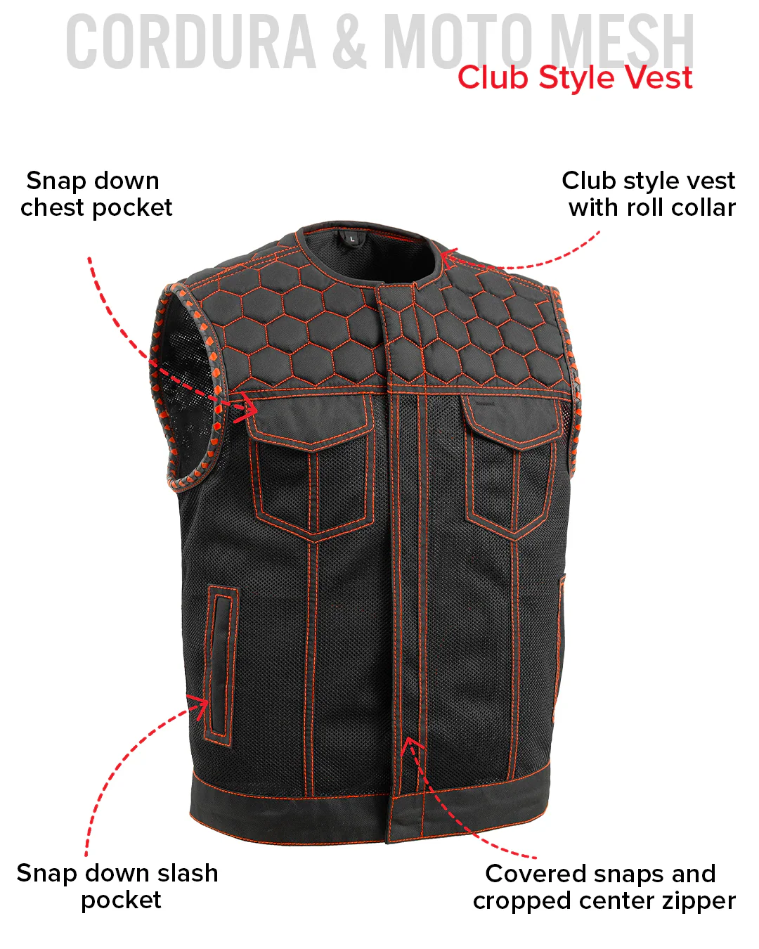 Hornet Moto Mesh Men's Club Style Vest - Image 21