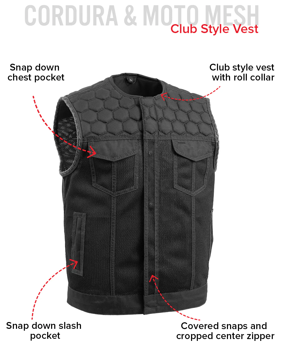Hornet Moto Mesh Men's Club Style Vest - Image 23