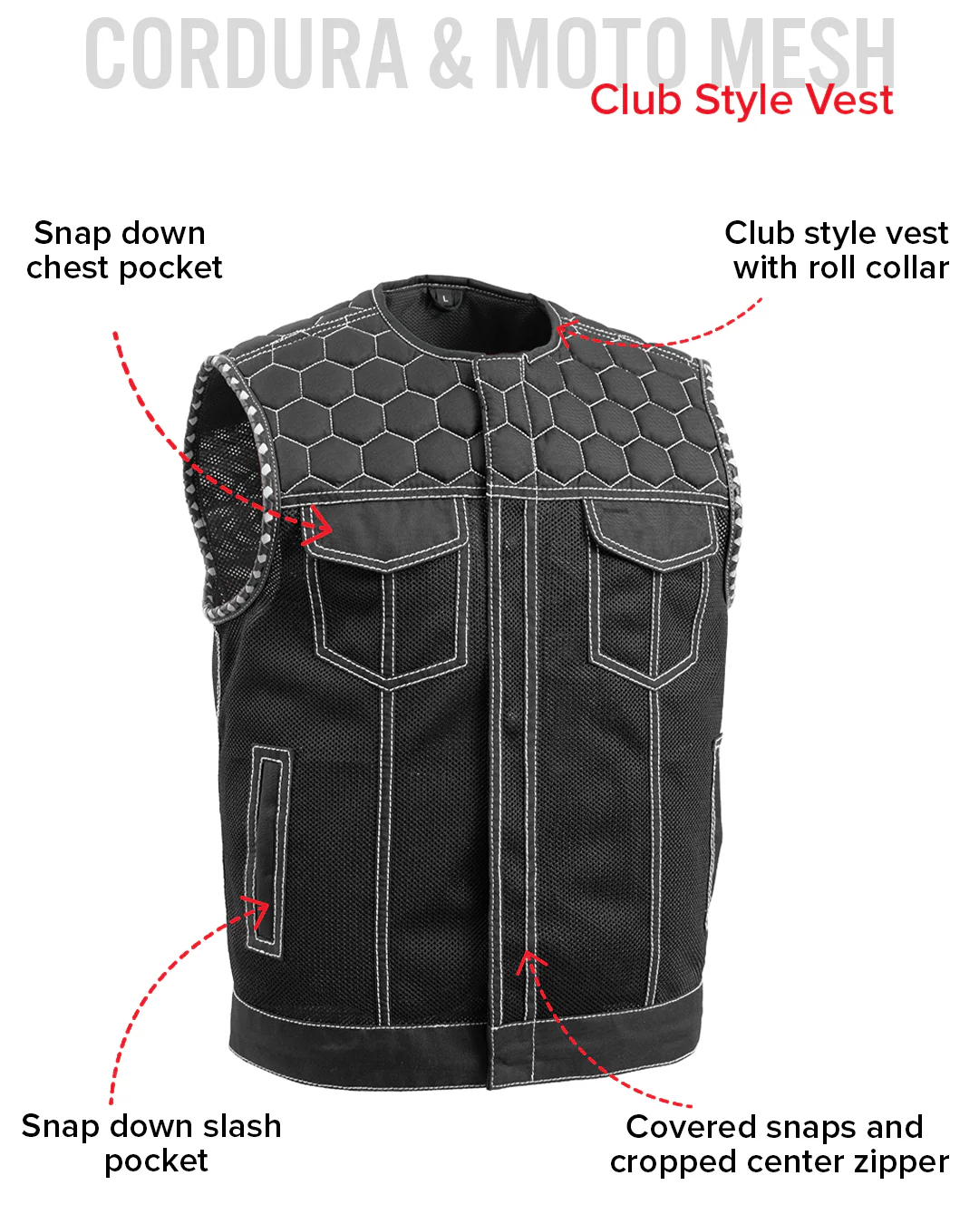 Hornet Moto Mesh Men's Club Style Vest - Image 26