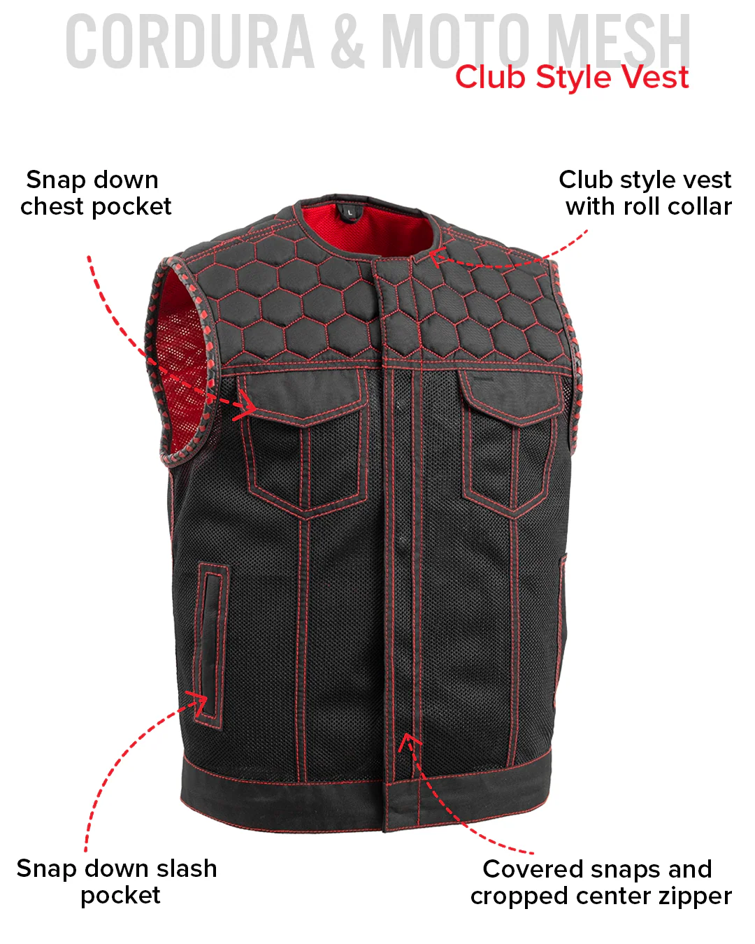 Hornet Moto Mesh Men's Club Style Vest - Image 29