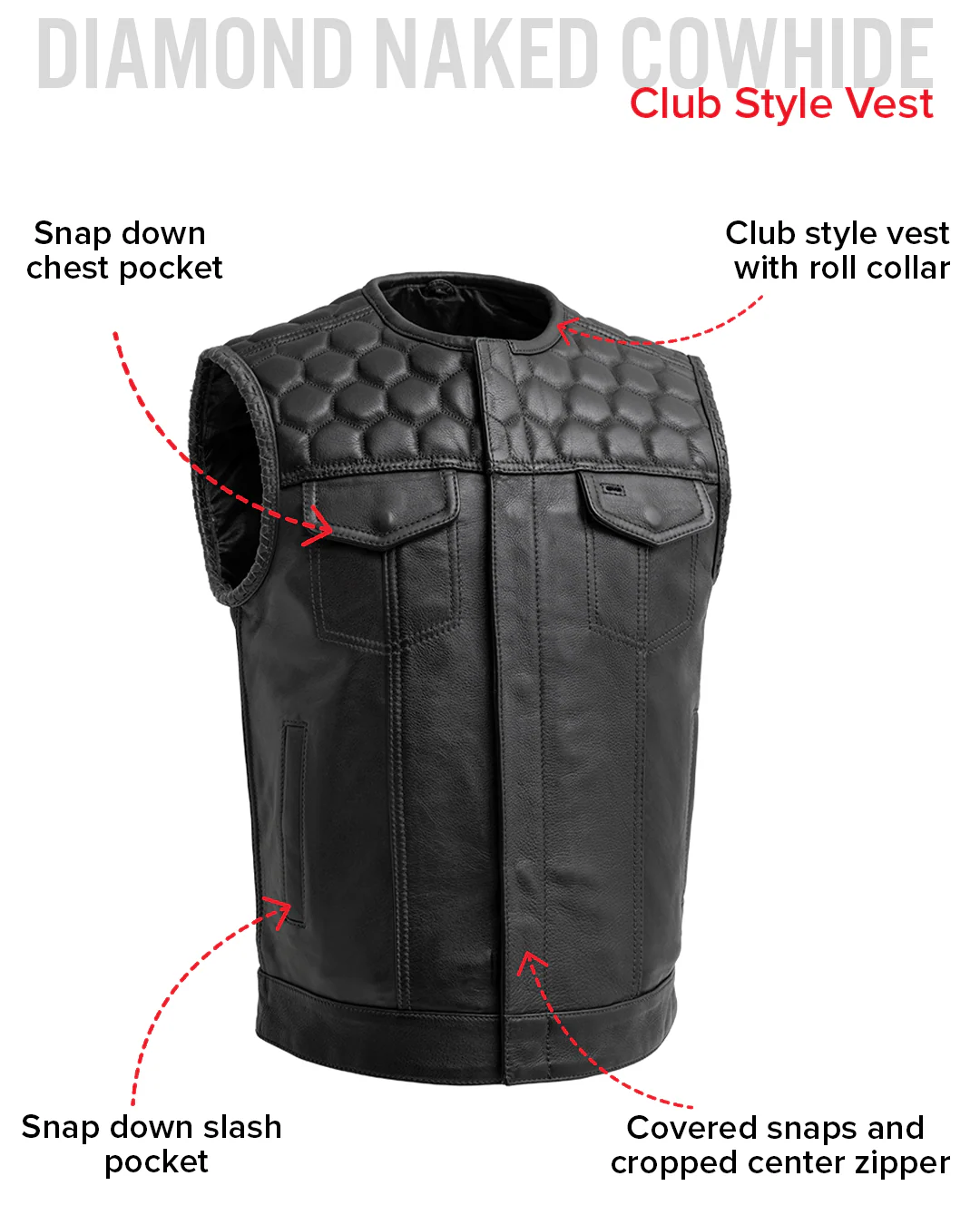Hornet Men's Club Style Leather Vest - Image 24