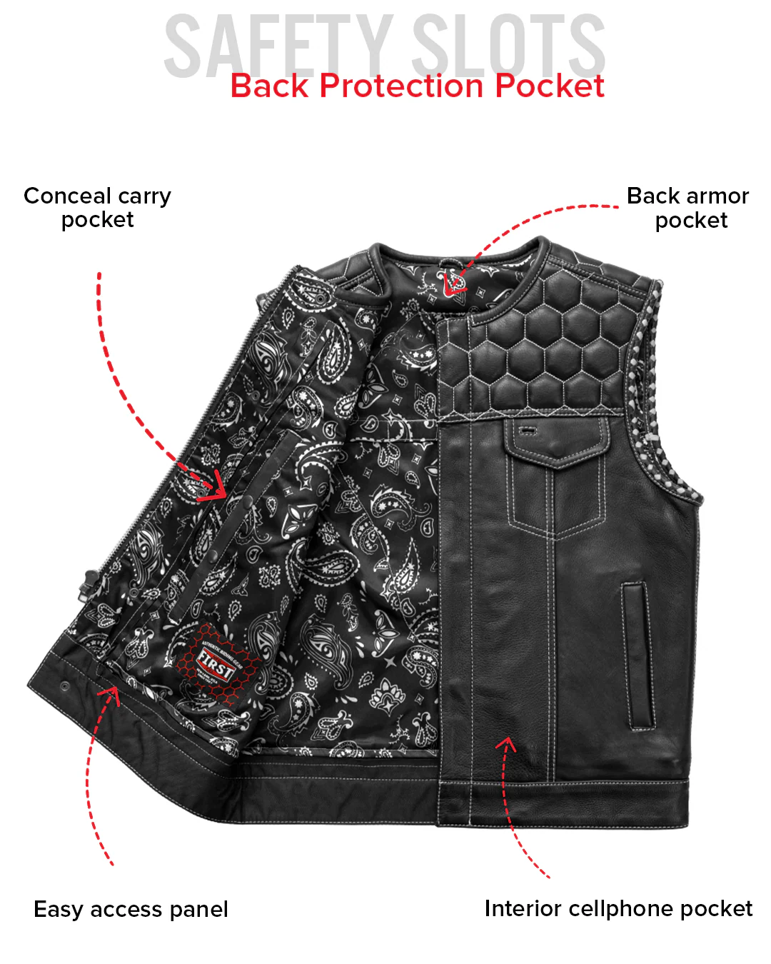 Hornet Men's Club Style Leather Vest - Image 29