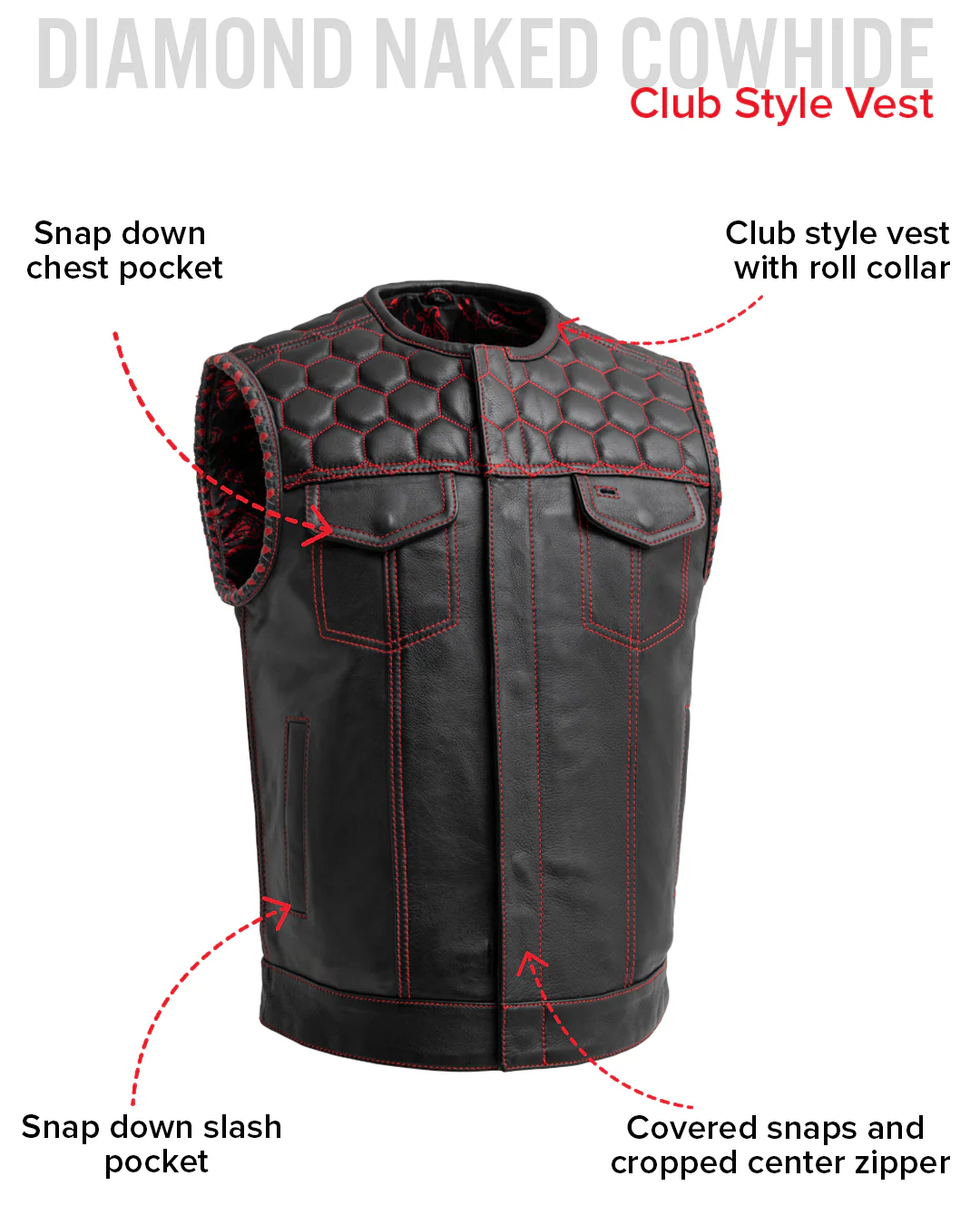 Hornet Men's Club Style Leather Vest - Image 30