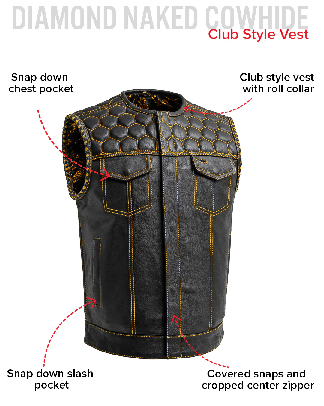 Hornet Men's Club Style Leather Vest - Image 34