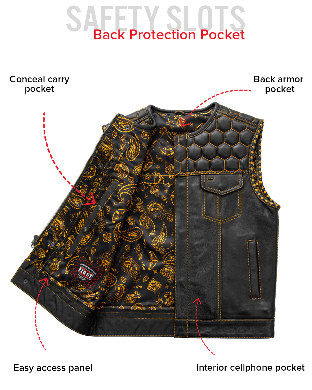 Hornet Men's Club Style Leather Vest - Image 35