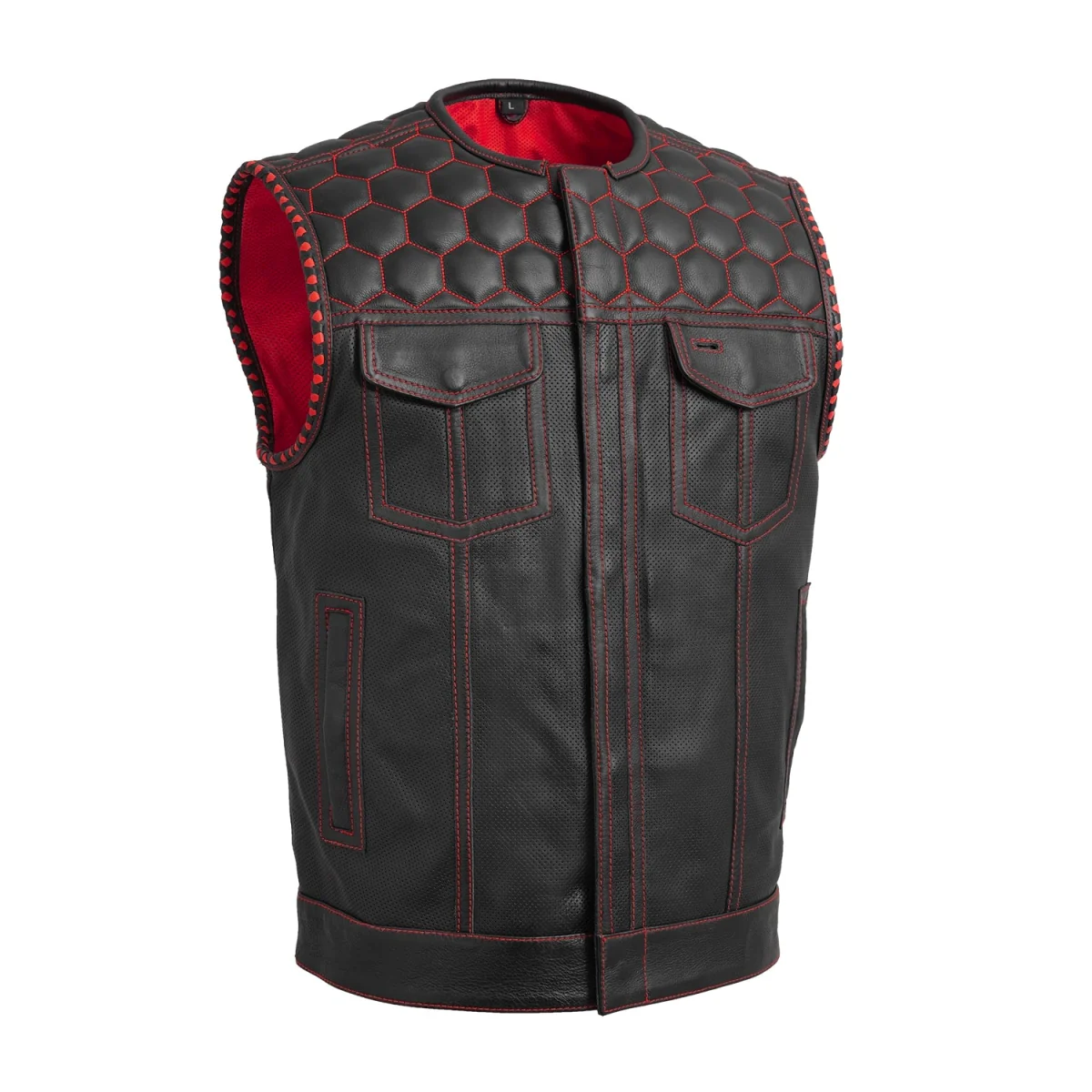 Hornet Perforated Men's Club Style Leather Vest - Image 11