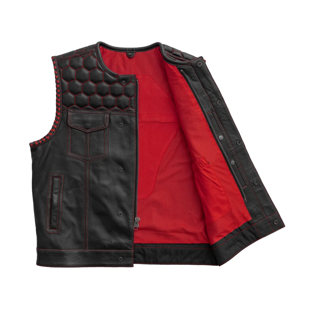 Hornet Perforated Men's Club Style Leather Vest - Image 14