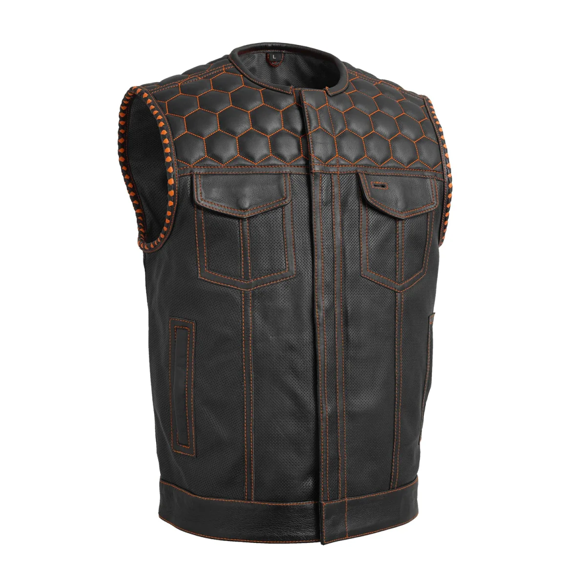 Hornet Perforated Men's Club Style Leather Vest - Image 16