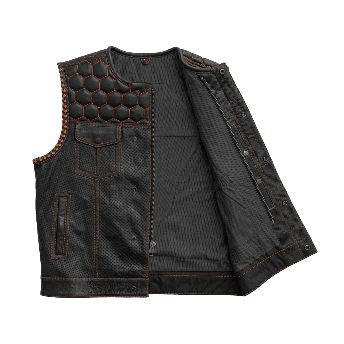 Hornet Perforated Men's Club Style Leather Vest - Image 19