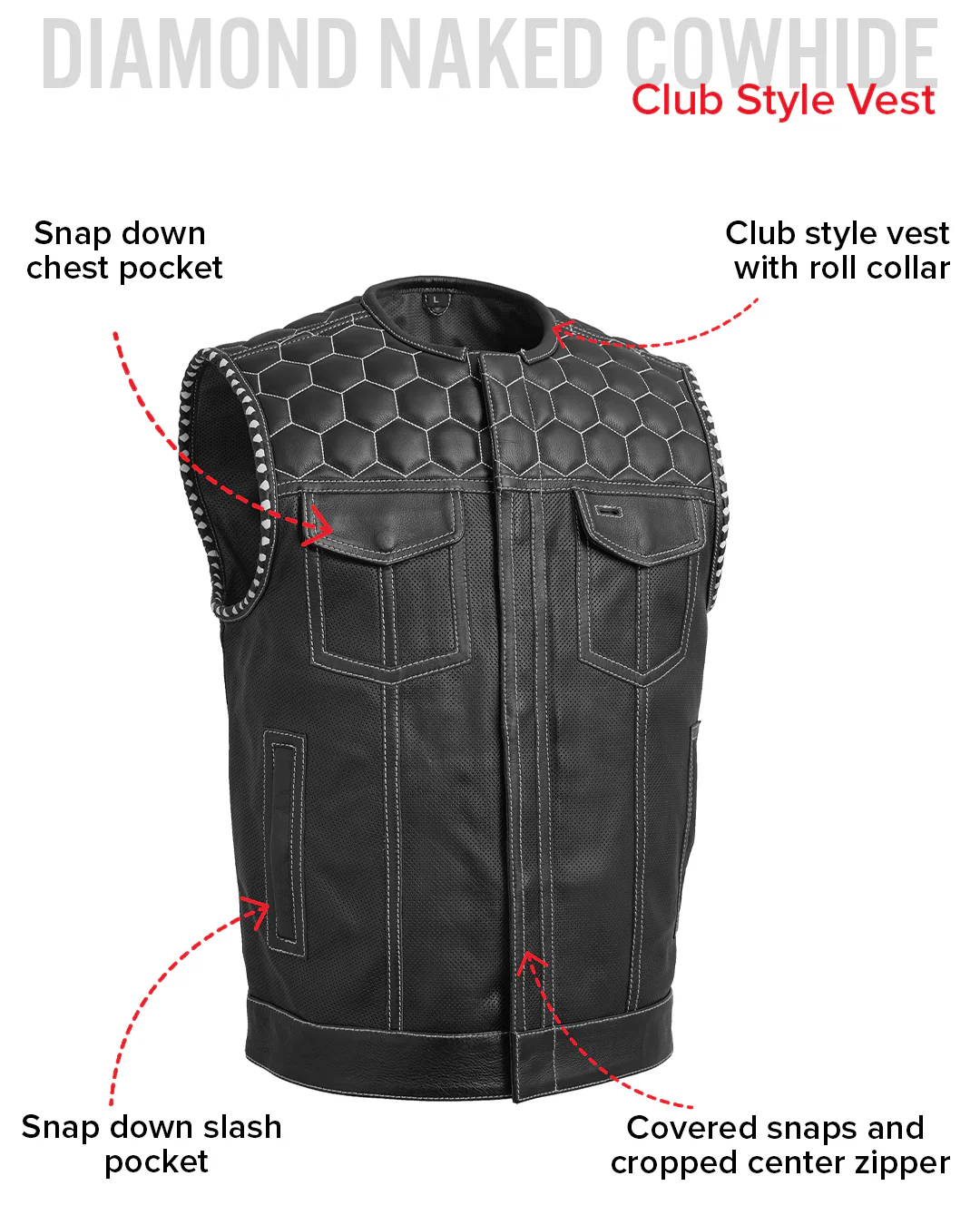 Hornet Perforated Men's Club Style Leather Vest - Image 23