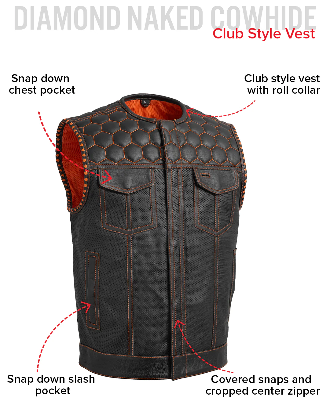 Hornet Perforated Men's Club Style Leather Vest - Image 26