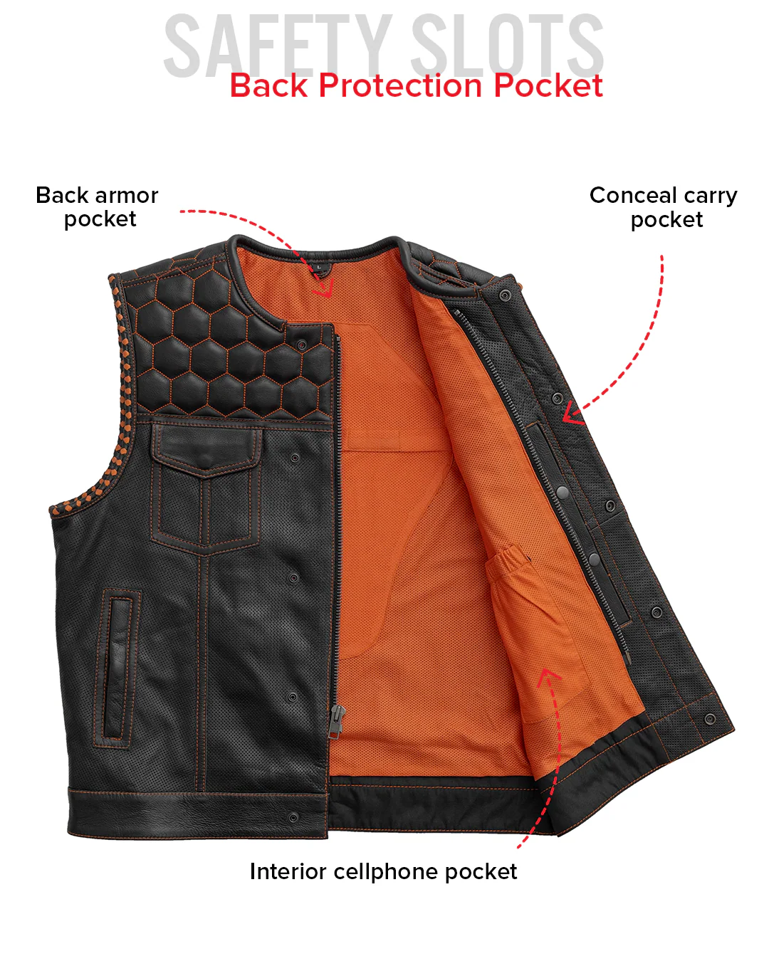 Hornet Perforated Men's Club Style Leather Vest - Image 27