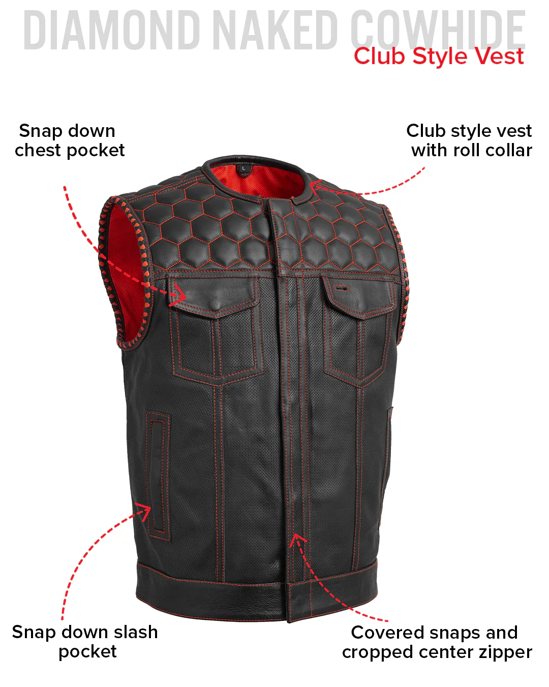 Hornet Perforated Men's Club Style Leather Vest - Image 29