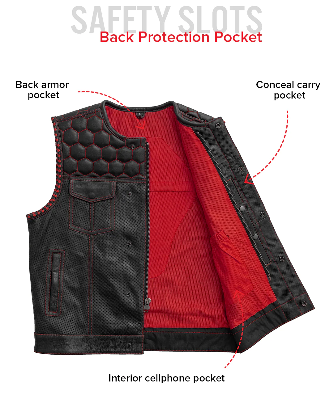 Hornet Perforated Men's Club Style Leather Vest - Image 31