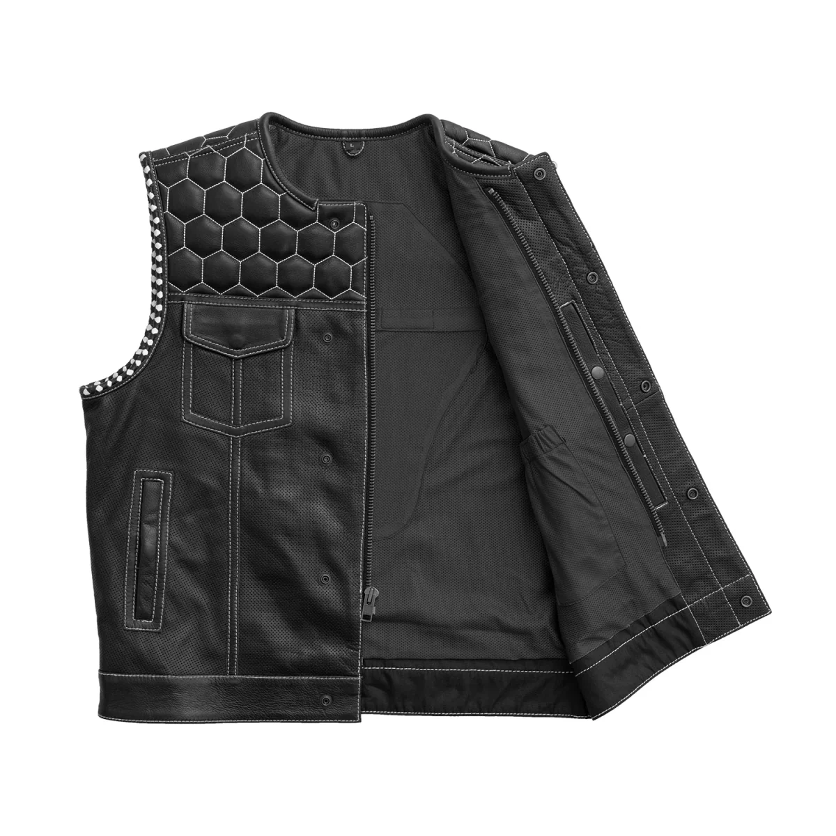 Hornet Perforated Men's Club Style Leather Vest - Image 4