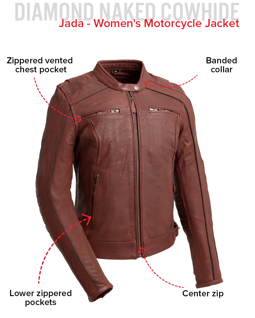 Jada - Women's Perforated Motorcycle Leather Jacket - Image 7