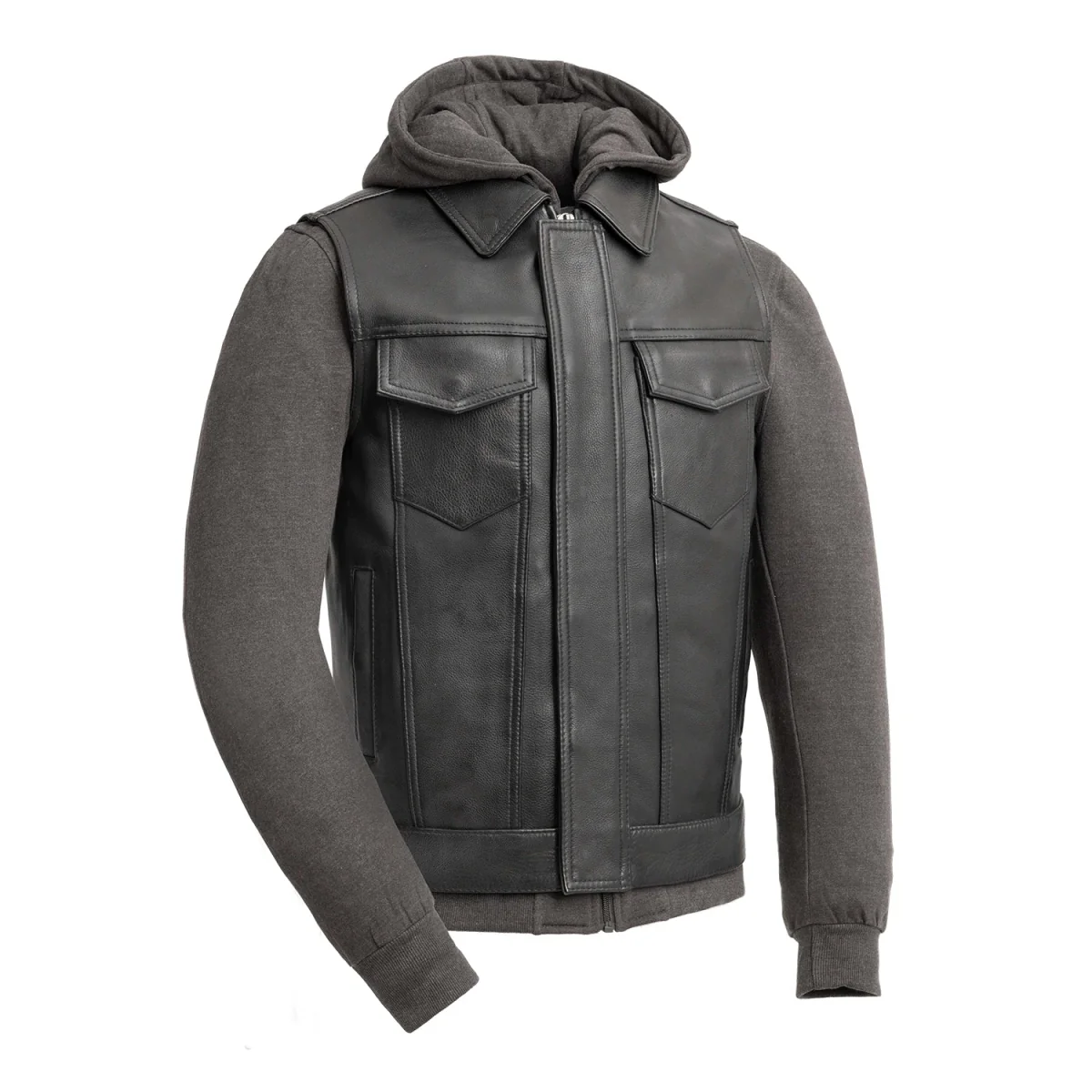 Kent Men's Motorcycle Leather Vest and Hoodie - Image 6