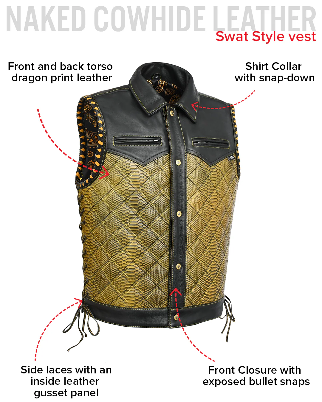 Kingsnake Men’s Motorcycle Leather Vest - Image 29