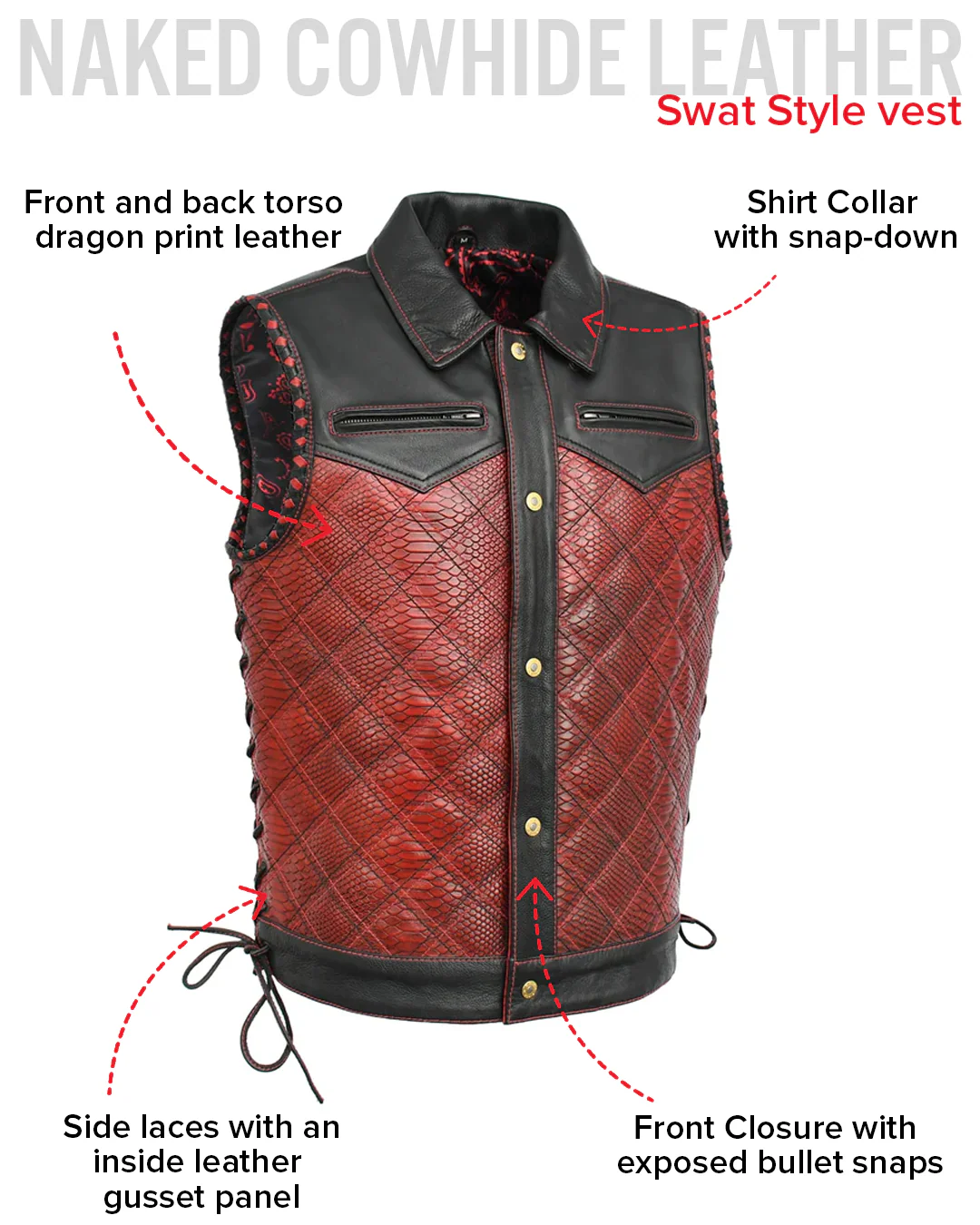 Kingsnake Men’s Motorcycle Leather Vest - Image 32