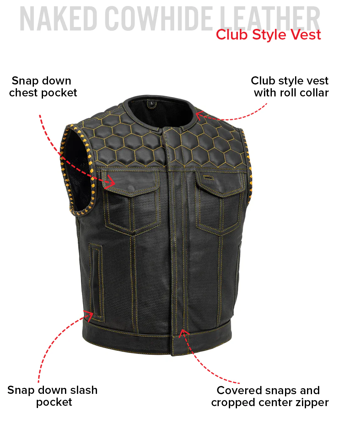 Lowside Hornet Perforated Men's Club Style Leather Vest - Image 6