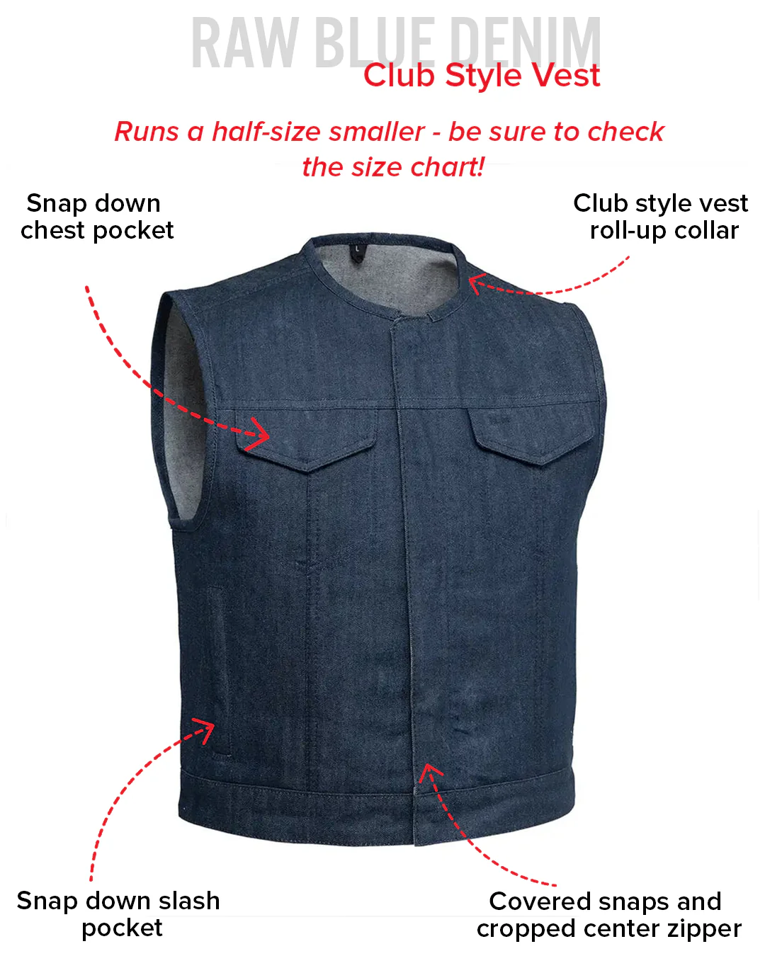 Lowside Men's Motorcycle Denim Vest (Blue) - Image 5