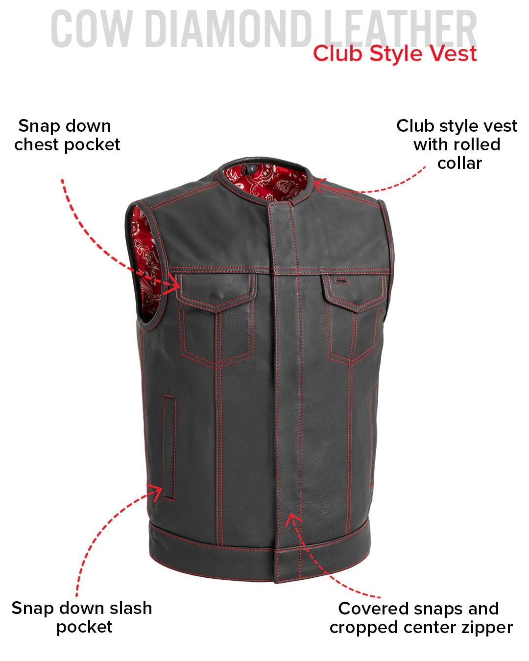 Bandit Men's Leather Motorcycle Vest - Image 15